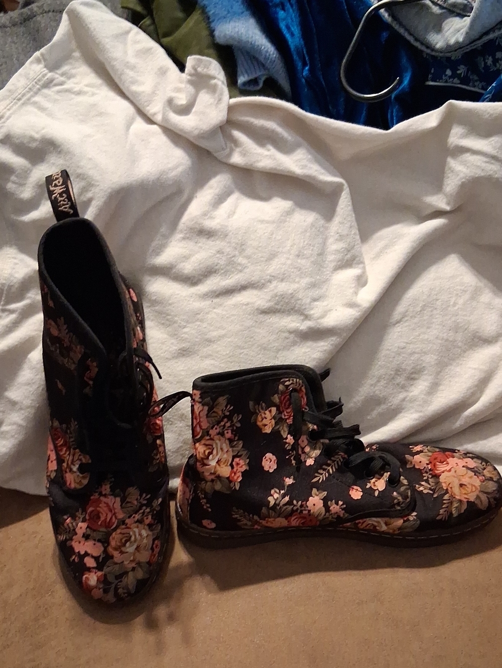Dr. Martens Black Floral Lace-Up Women's Ankle Boots